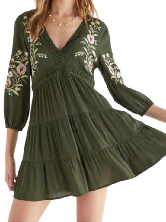 Aundrey Parks Dresses & Skirts - Francesca’s x Audrey Parks Jordina Embroidered Mini Dress Olive Green Sz Medium